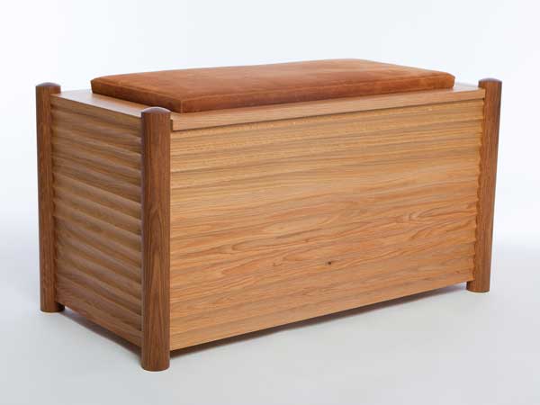 Shell Blanket/Storage Chest showing upholstered seat