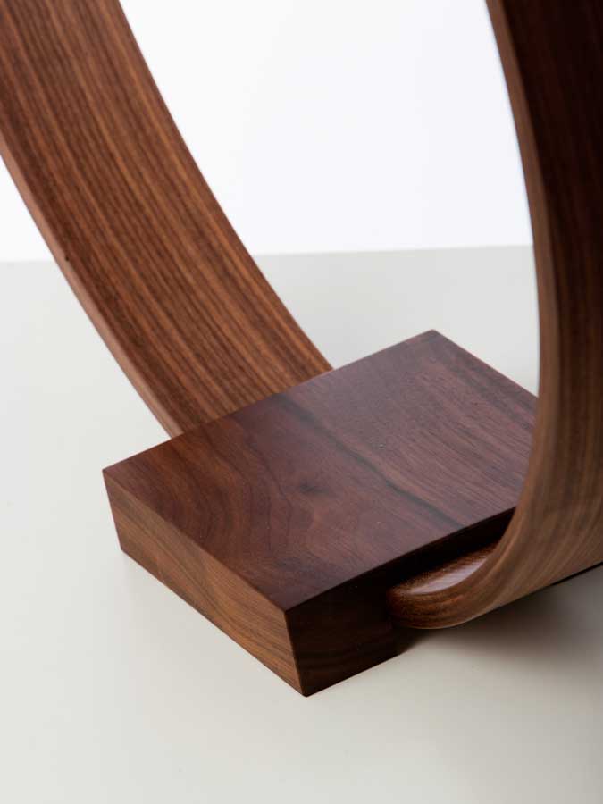 Solitaire Lamp Mk2 in American Walnut showing the base